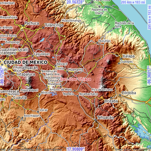 Topographic map of San José Chiapa