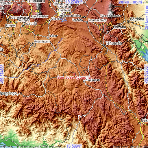 Topographic map of San José Ayuquila