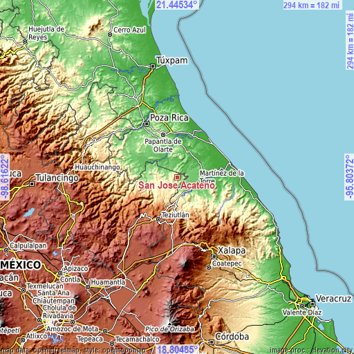 Topographic map of San José Acateno