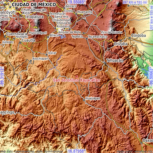 Topographic map of San Jerónimo Xayacatlán