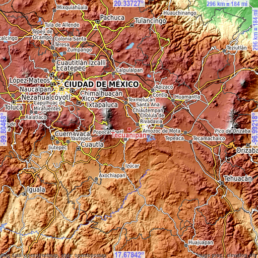 Topographic map of Tecuanipan