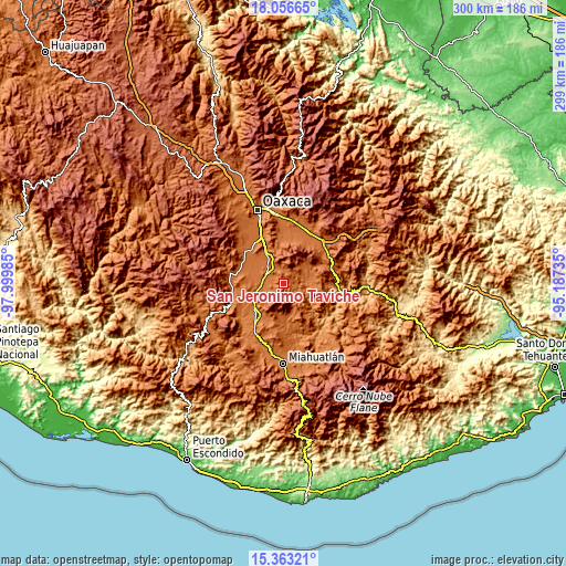 Topographic map of San Jerónimo Taviche