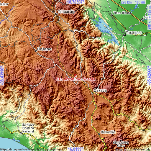 Topographic map of San Jerónimo Sosola