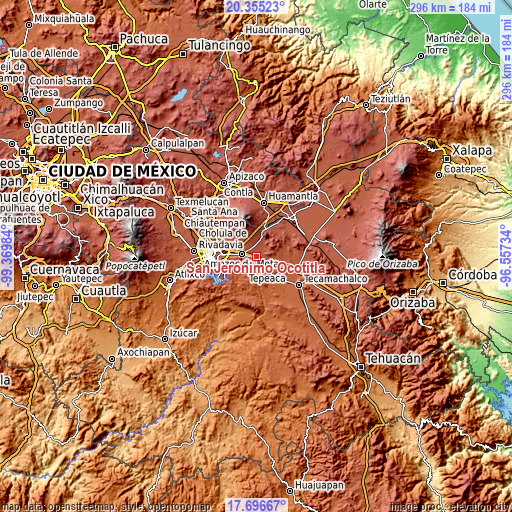 Topographic map of San Jerónimo Ocotitla