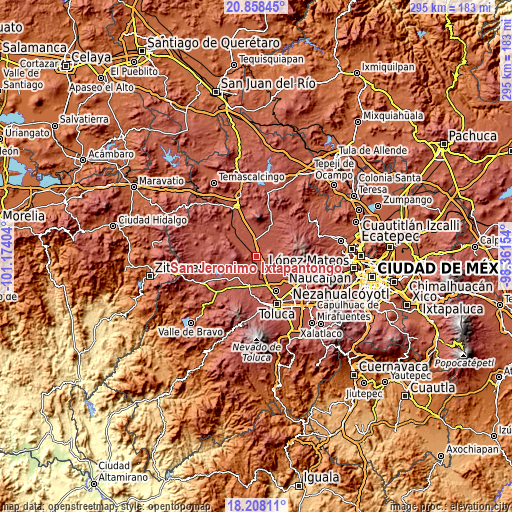 Topographic map of San Jerónimo Ixtapantongo