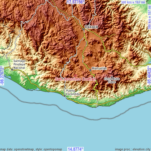 Topographic map of San Jerónimo Coatlán