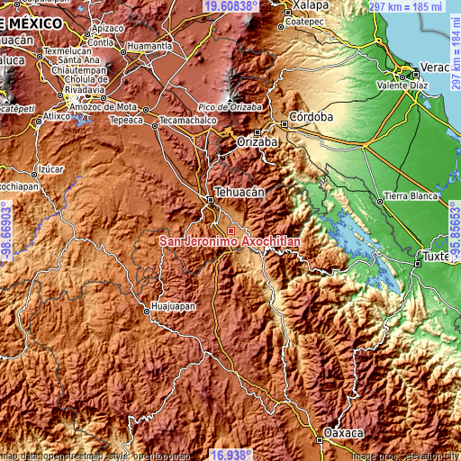 Topographic map of San Jerónimo Axochitlán