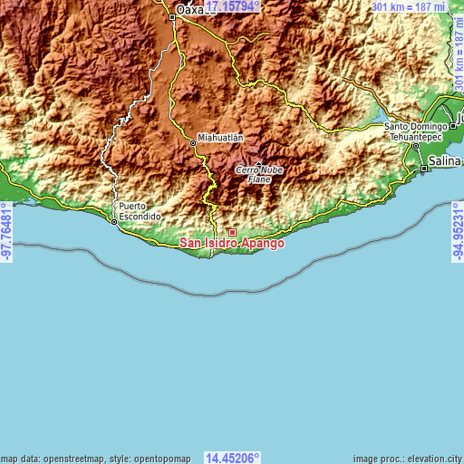 Topographic map of San Isidro Apango