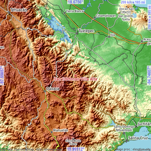 Topographic map of San Ildefonso Villa Alta