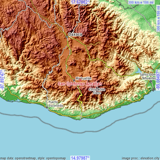 Topographic map of San Ildefonso Amatlán