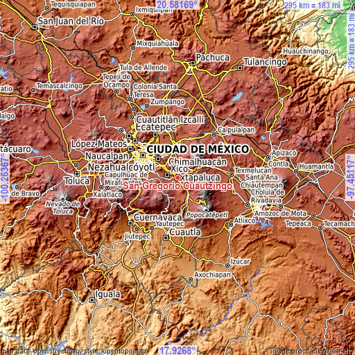 Topographic map of San Gregorio Cuautzingo