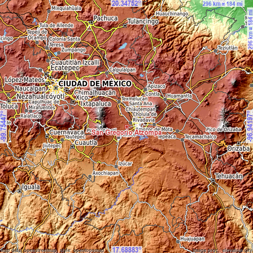 Topographic map of San Gregorio Atzompa