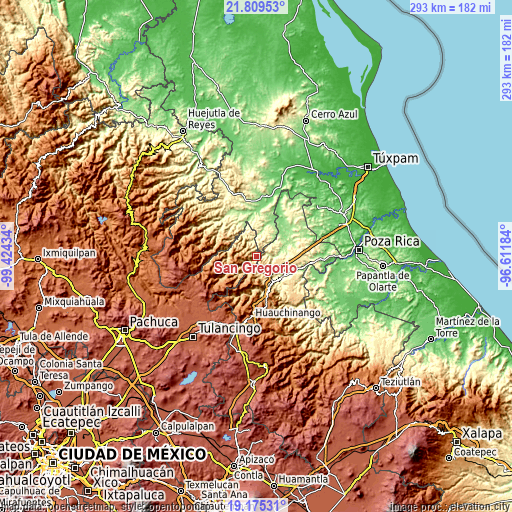 Topographic map of San Gregorio