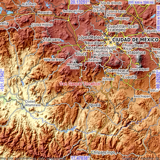 Topographic map of San Gaspar Tonatico