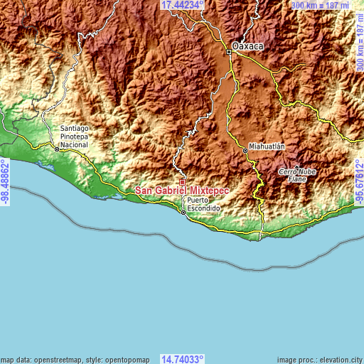 Topographic map of San Gabriel Mixtepec