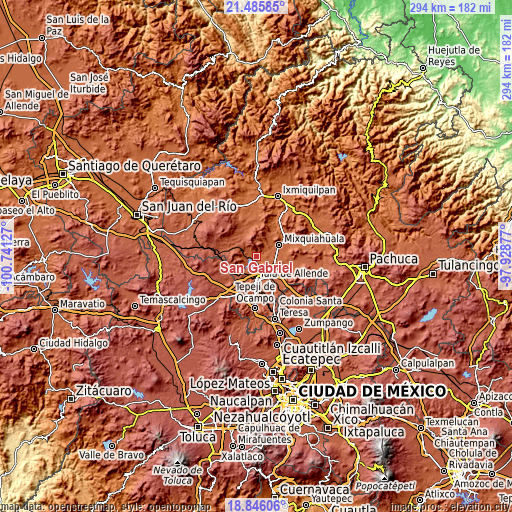 Topographic map of San Gabriel