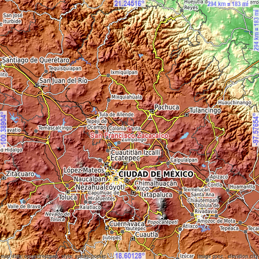 Topographic map of San Francisco Zacacalco