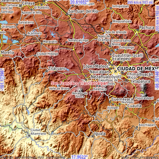 Topographic map of San Francisco Tlalcilalcalpan