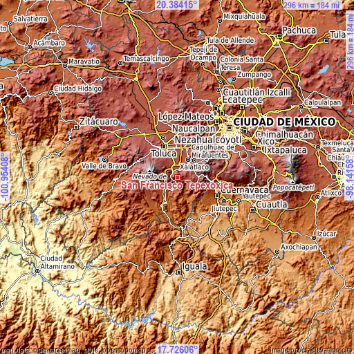 Topographic map of San Francisco Tepexoxica