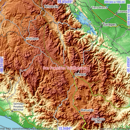 Topographic map of San Francisco Telixtlahuaca