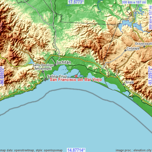 Topographic map of San Francisco del Mar Viejo