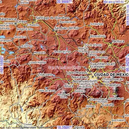 Topographic map of San Francisco Chejé