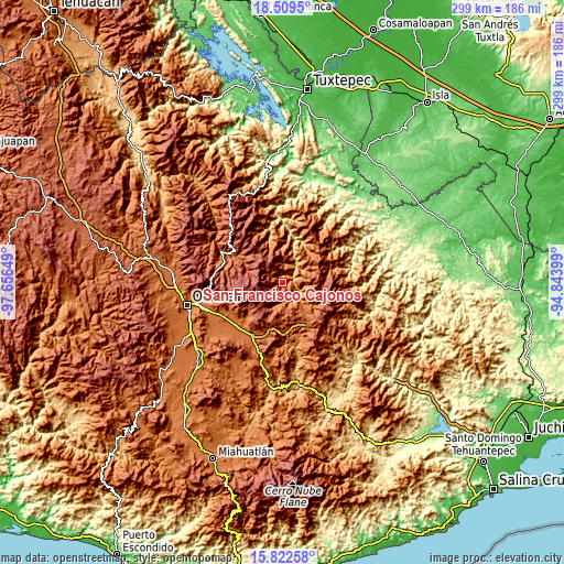 Topographic map of San Francisco Cajonos