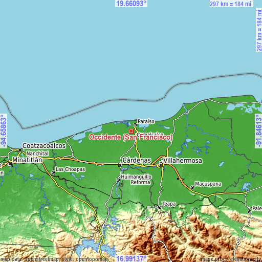 Topographic map of Occidente (San Francisco)