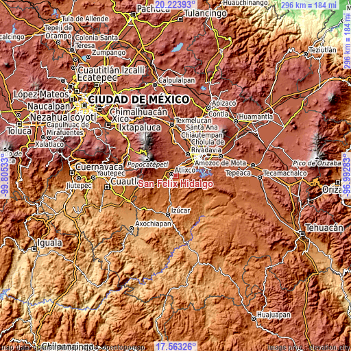 Topographic map of San Félix Hidalgo