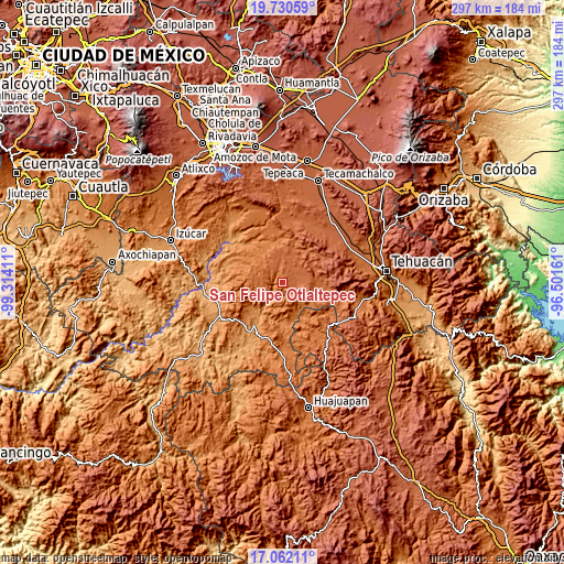 Topographic map of San Felipe Otlaltepec