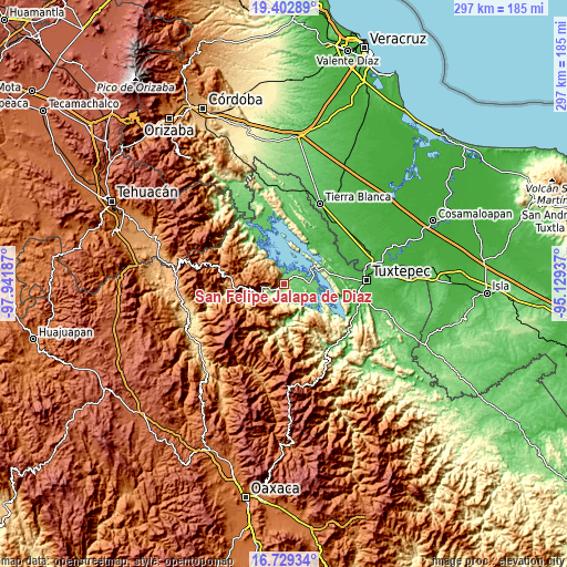 Topographic map of San Felipe Jalapa de Díaz