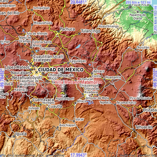 Topographic map of Villa Mariano Matamoros