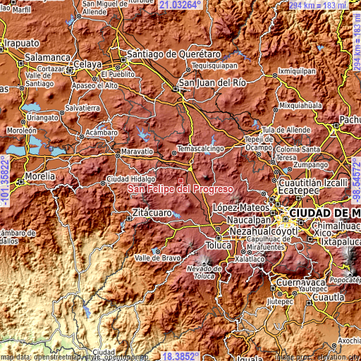 Topographic map of San Felipe del Progreso