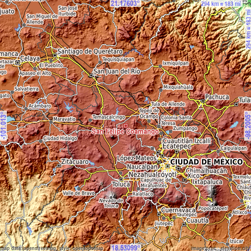 Topographic map of San Felipe Coamango