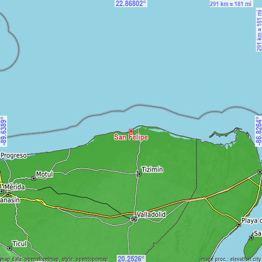 Topographic map of San Felipe