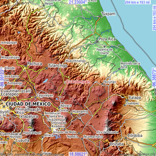 Topographic map of Cuautempan