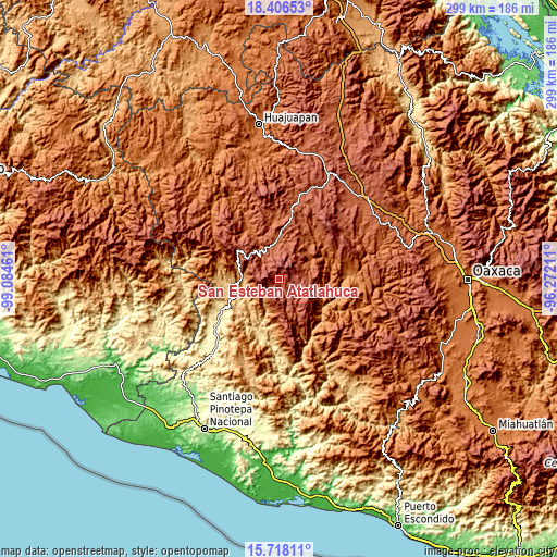 Topographic map of San Esteban Atatlahuca