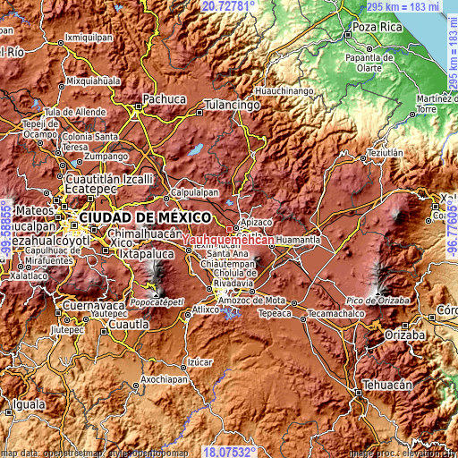 Topographic map of Yauhquemehcan