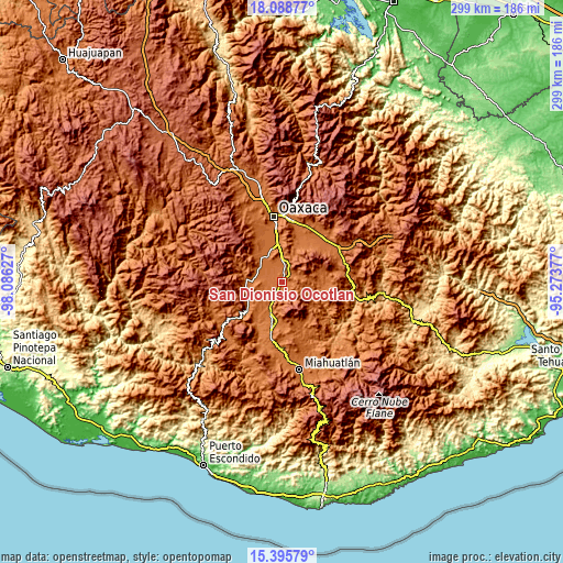 Topographic map of San Dionisio Ocotlán