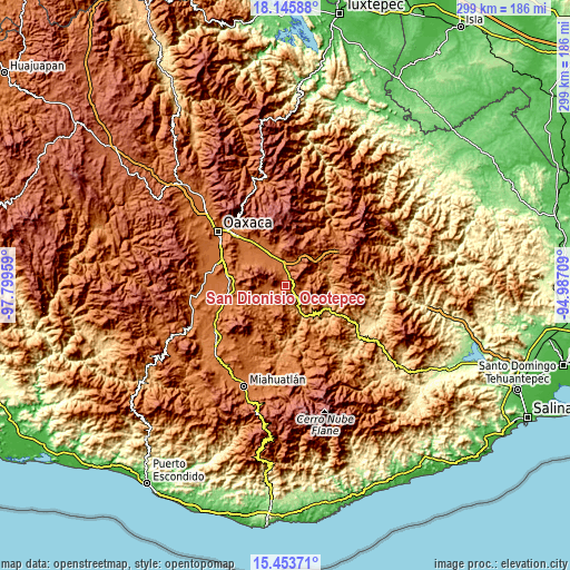 Topographic map of San Dionisio Ocotepec