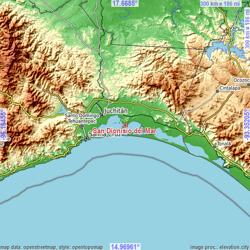 Topographic map of San Dionisio del Mar