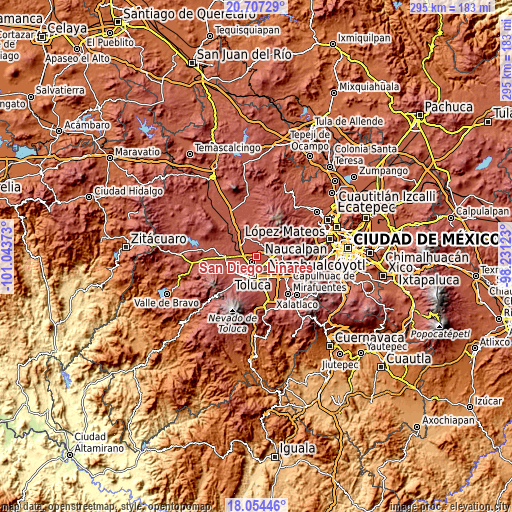 Topographic map of San Diego Linares