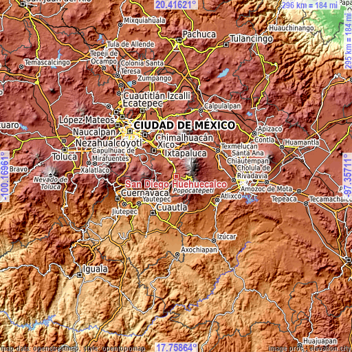 Topographic map of San Diego Huehuecalco
