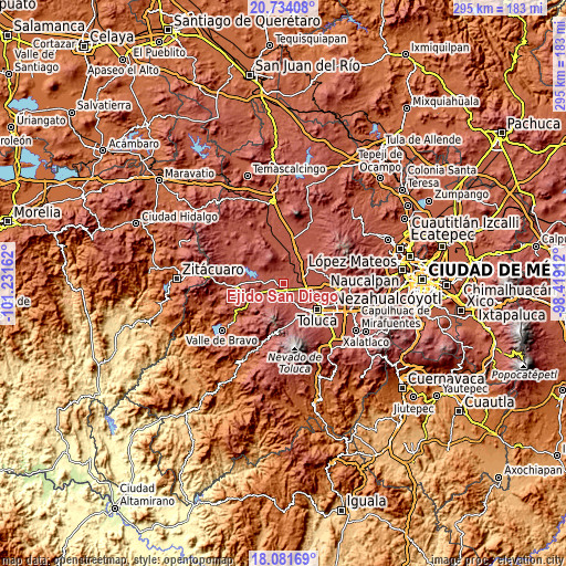 Topographic map of Ejido San Diego