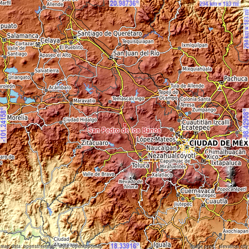 Topographic map of San Pedro de los Baños