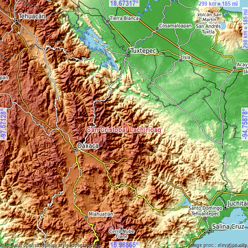 Topographic map of San Cristóbal Lachirioag