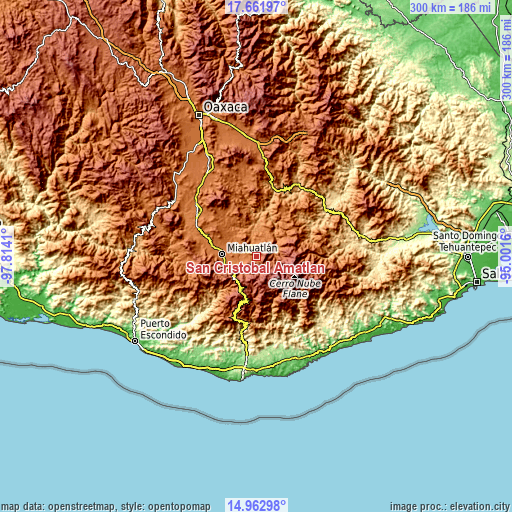 Topographic map of San Cristóbal Amatlán