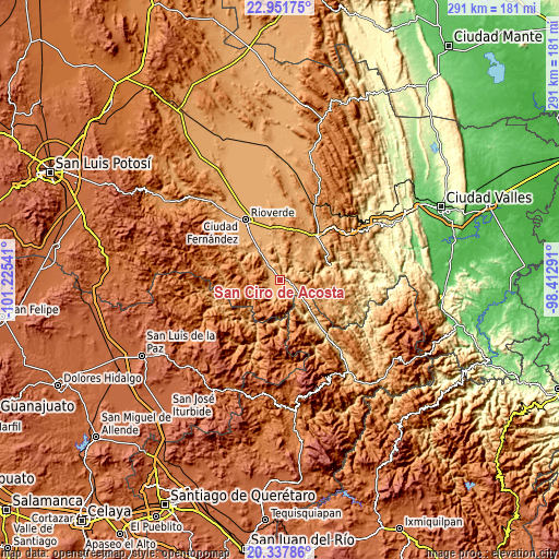 Topographic map of San Ciro de Acosta