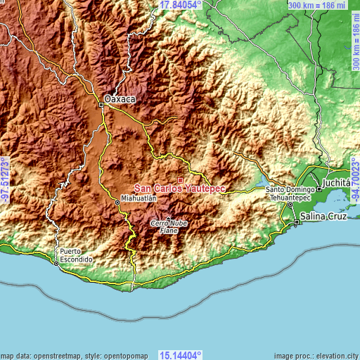 Topographic map of San Carlos Yautepec