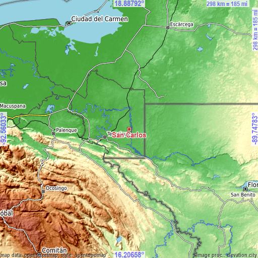 Topographic map of San Carlos